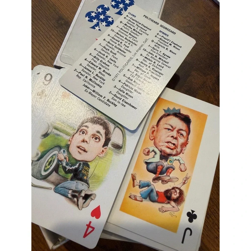 Vintage 1971 Politicards Political‎ Satire Playing Cards Nixon Reagan Caricature